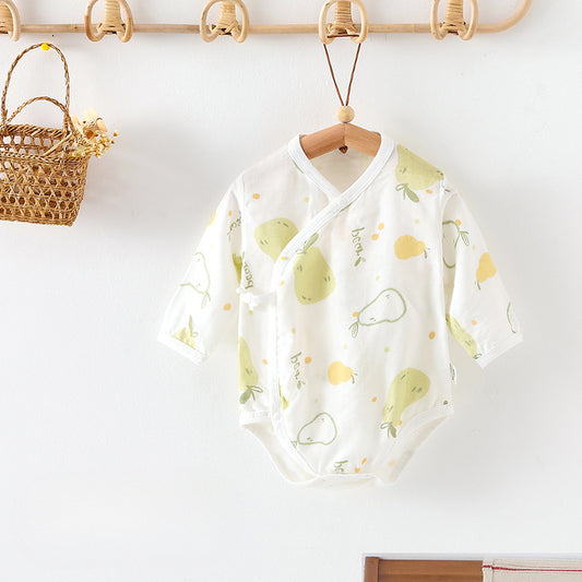 Cotton & Bamboo Muslin Long Sleeve Bodysuit - Sweet Pear