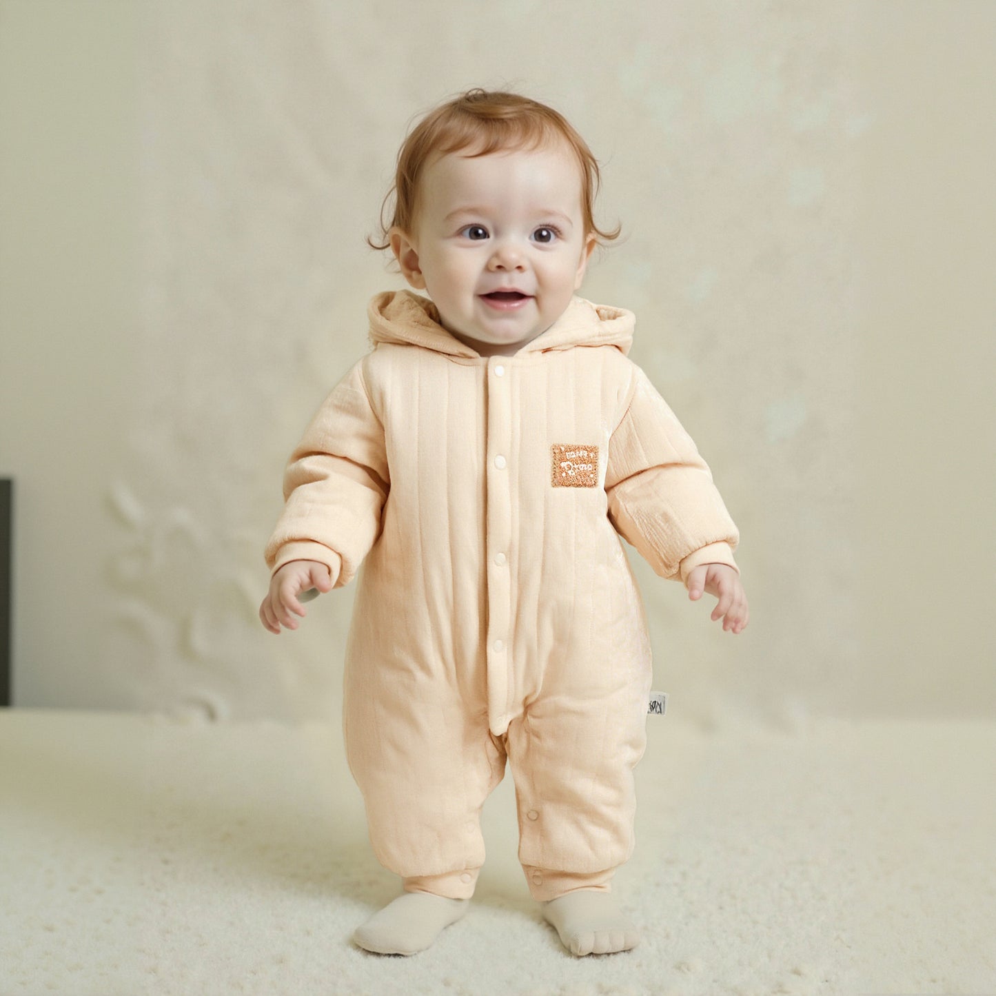 100% Cotton Quilted Hoodie Snap-Up Romper - Blue