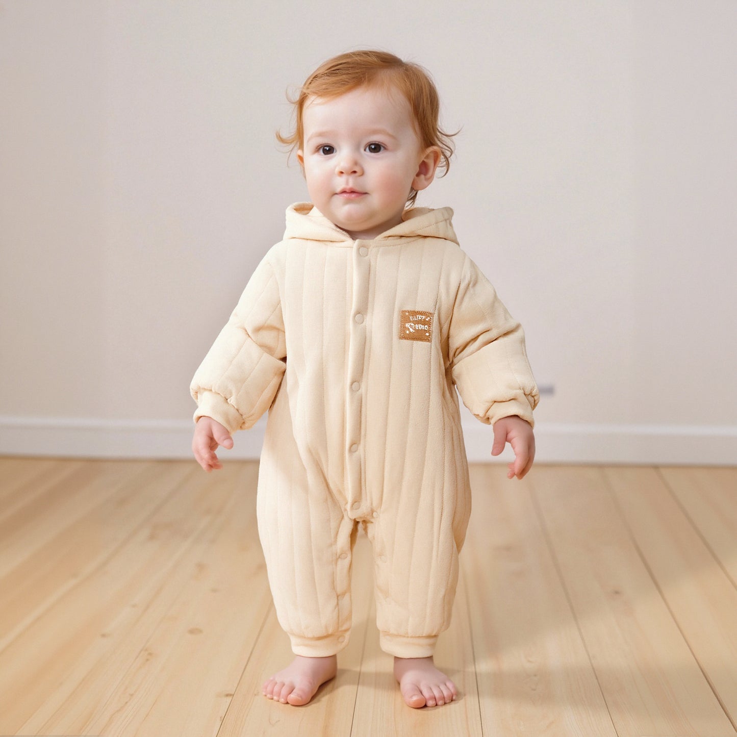 100% Cotton Quilted Hoodie Snap-Up Romper - Blue