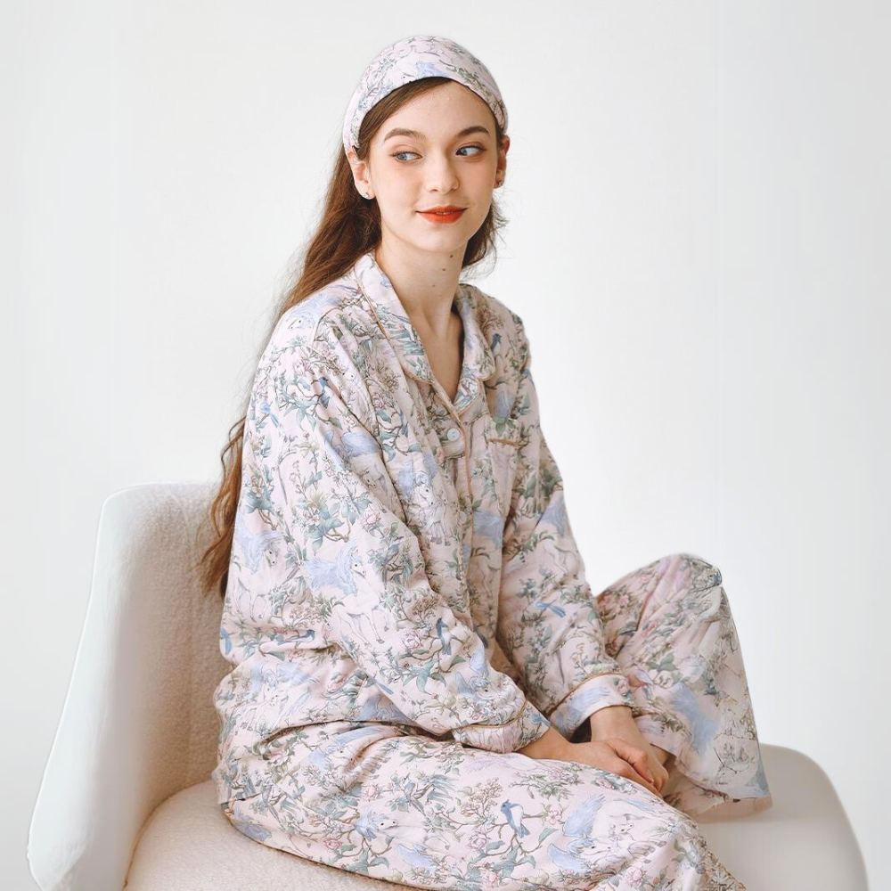 Organic Cotton Muslin Warm Maternity Pajama- Blue Dream Garden