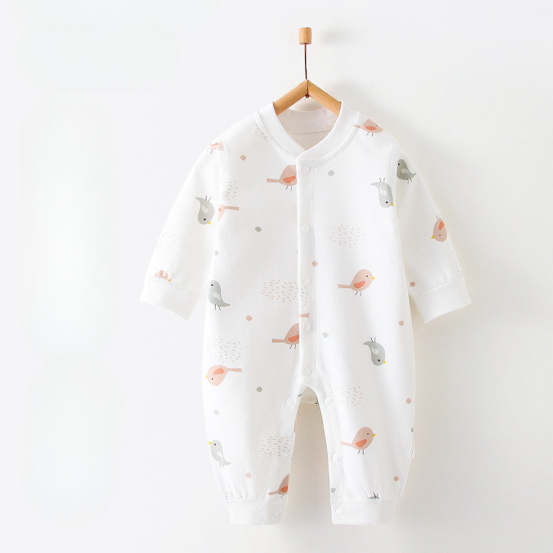 100% Cotton Snap-Up Long Sleeve Romper - Blue Bird