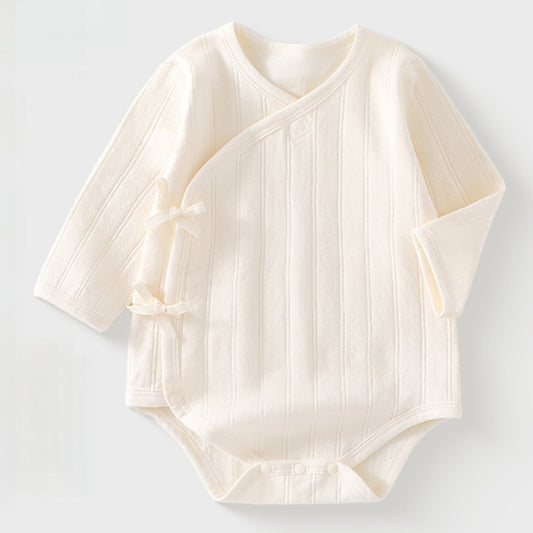 100% Cotton Long Sleeve Kimono Bodysuit - White