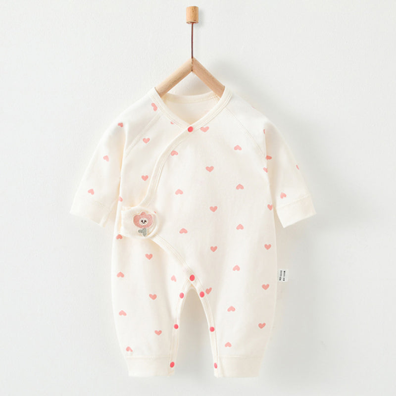 100% Cotton Long Sleeve Romper with Velcro Closure - Heart with Flower