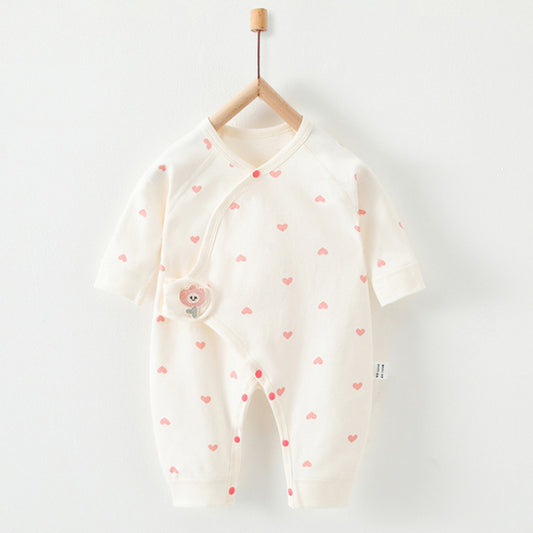 100% Cotton Long Sleeve Romper with Velcro Closure - Heart with Flower