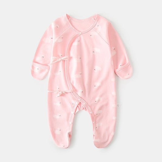 100% Cotton Footed Onesie with Mittens - Pink Swan