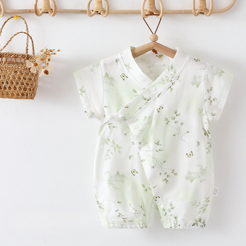 Cotton & Bamboo Muslin Short Sleeve Romper - Flower with Bunny