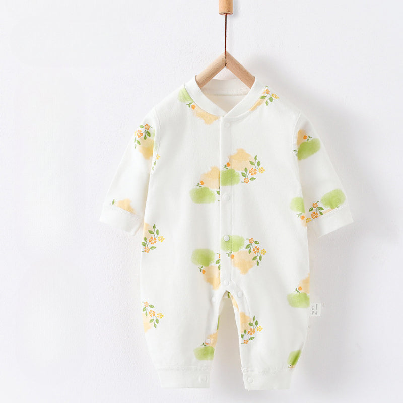 100% Cotton Snap-Up Long Sleeve Romper - Blue Bird