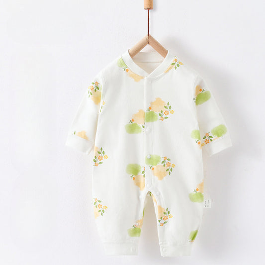 100% Cotton Snap-Up Long Sleeve Romper - Spring
