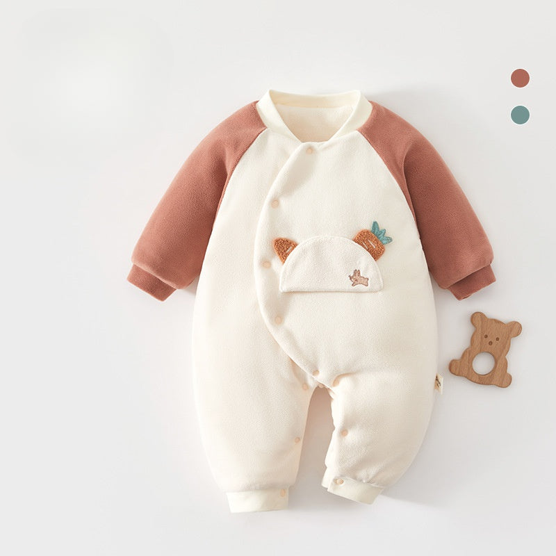 Barboteuse matelassée à manches longues, 100 % coton, extra chaude – Lapin marron