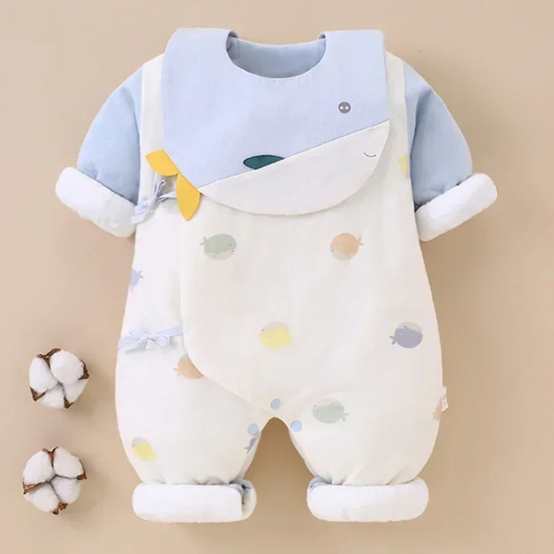 100% Cotton Extra Warm Long Sleeve Quilted Romper with Bib- Pink Whale - Organic Cotton Clubs