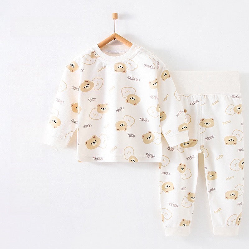 100% Cotton Long Sleeve Top & Pants Set - Cute Bear