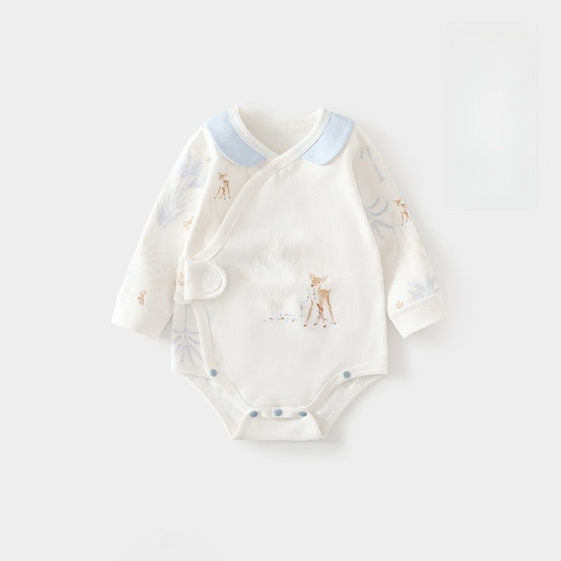 100% Cotton Long Sleeve Side-Snap Bodysuit - Cedar with Elk
