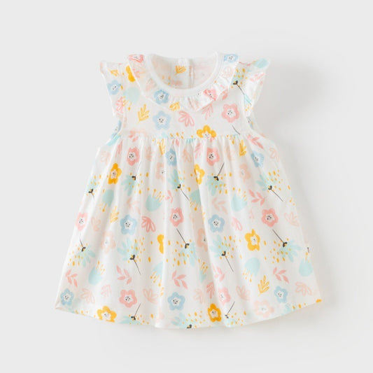 100% Cotton Flutter-Sleeve Dress - Cute Flowers