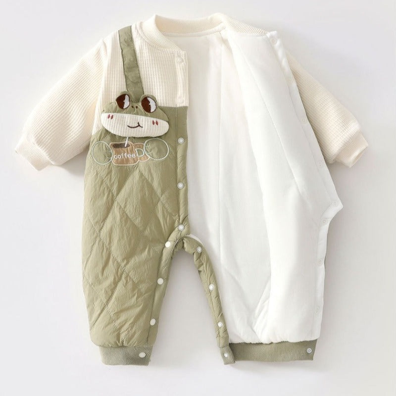 Cotton Long Sleeve Snap-Up Quilted Romper - Pink Bunny