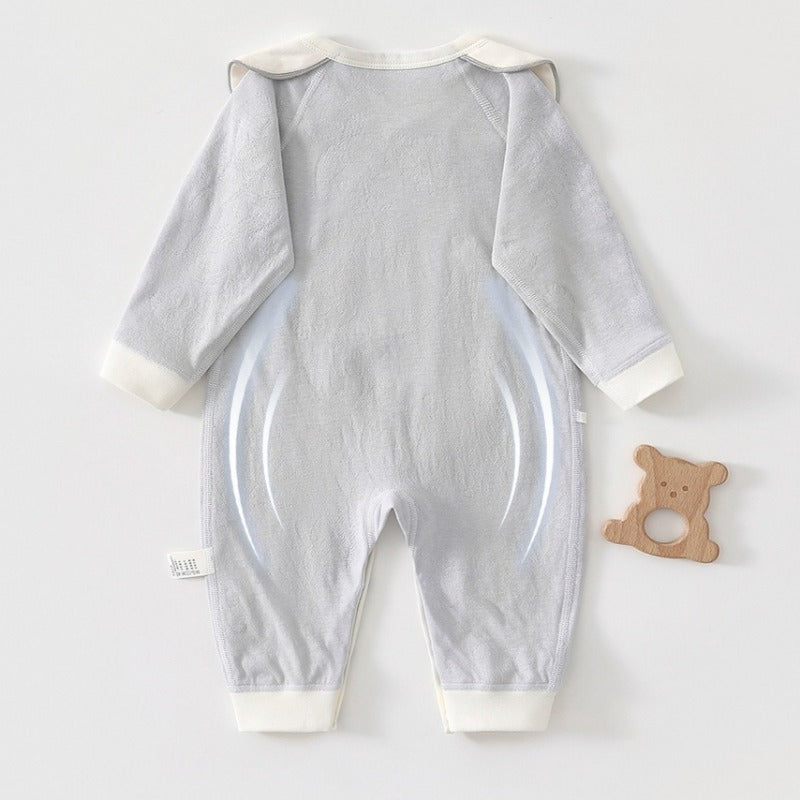 100% Cotton Long-Sleeve Kimono Romper - White Swan