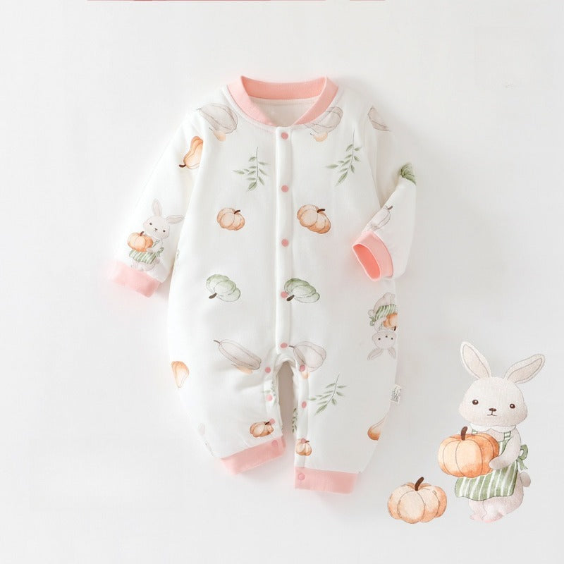 100% Cotton Quilted Long Sleeve Snap-Up Romper - Blue Bear