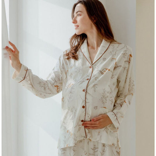 Pyjama de maternité boutonné en coton - Écureuil