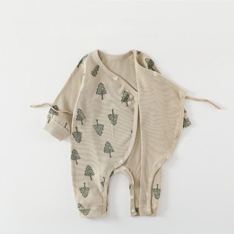 100% Cotton Long-Sleeve Kimono Romper - Blue Whale