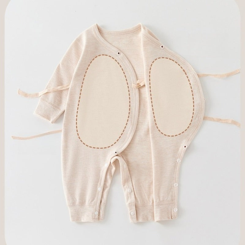 [2-Pieces Set] 100% Cotton Long-Sleeve Kimono Romper - Blue & Blue Stripe