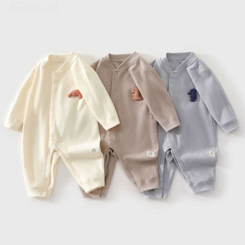 100% Cotton Long Sleeve Snapup Romper - Pink Snapup