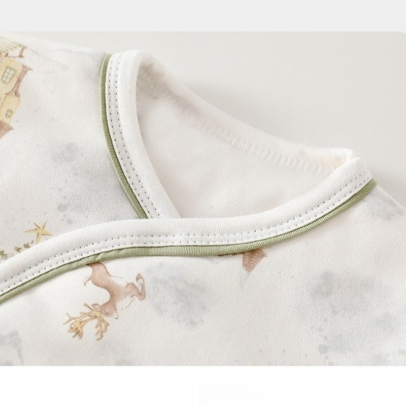 100% Cotton Quilted Romper with Velcro Closure - Green Tree