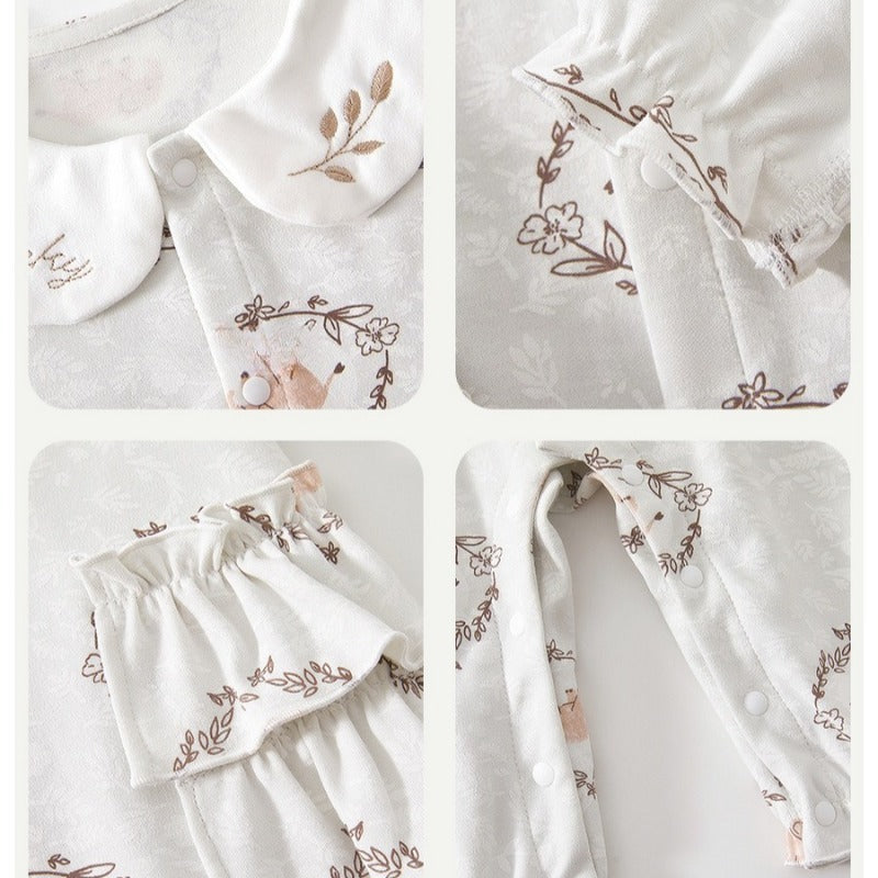100% Cotton Snap-up Long-Sleeve Romper - Brown Elephant