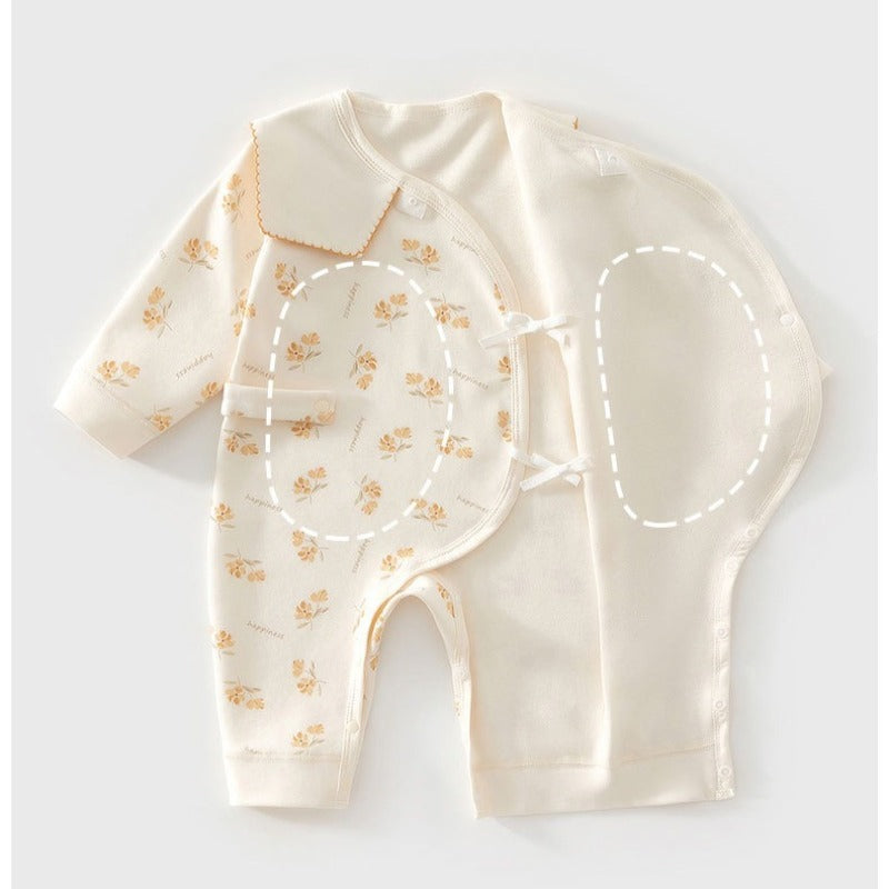 100% Cotton Long Sleeve Floral Romper - Orange Flower