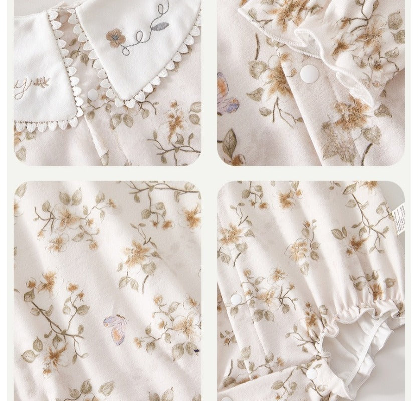 100% Cotton Long Sleeve Pullover Bodysuit - Pink Dream Garden
