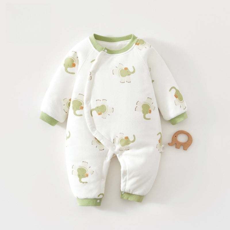 100% Cotton Long Sleeve Snap-Up Quilted Romper - Tiger & Forest