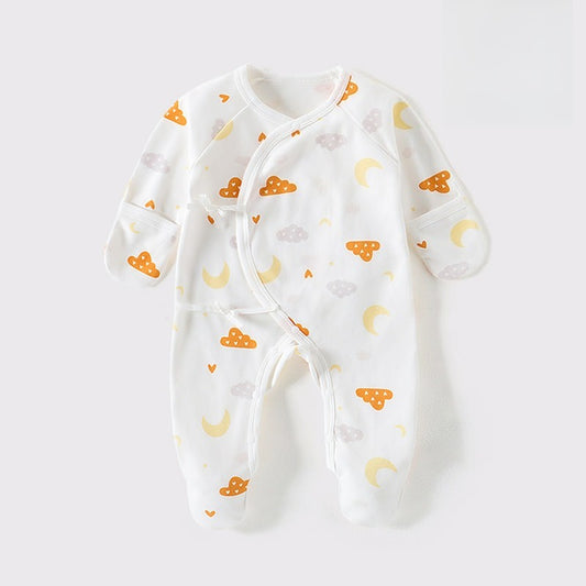 100% Cotton Footed Onesie with Mittens - Cloud & Moon