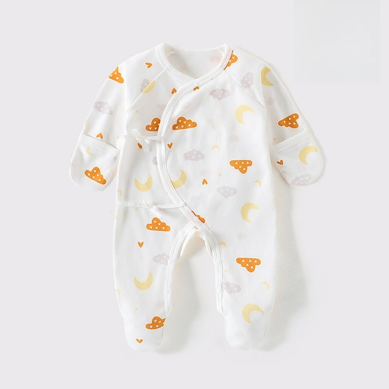 100% Cotton Footed Onesie with Mittens - Cloud & Moon