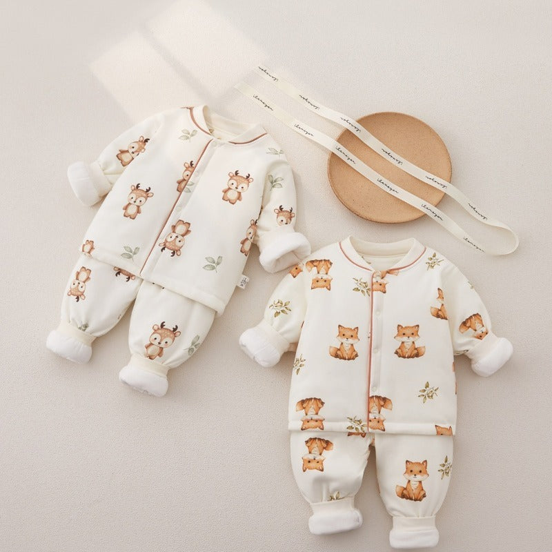 100% Cotton Quilted Long Sleeve Snap-Up Top & Pants Set - Baby Deer