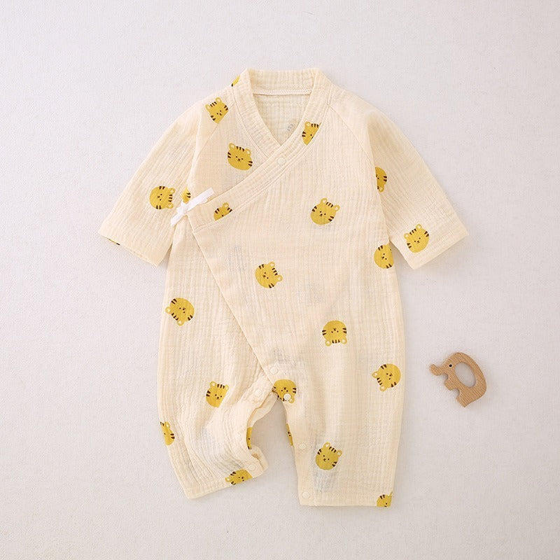100% Cotton Long-Sleeve Kimono Romper - Little Tiger
