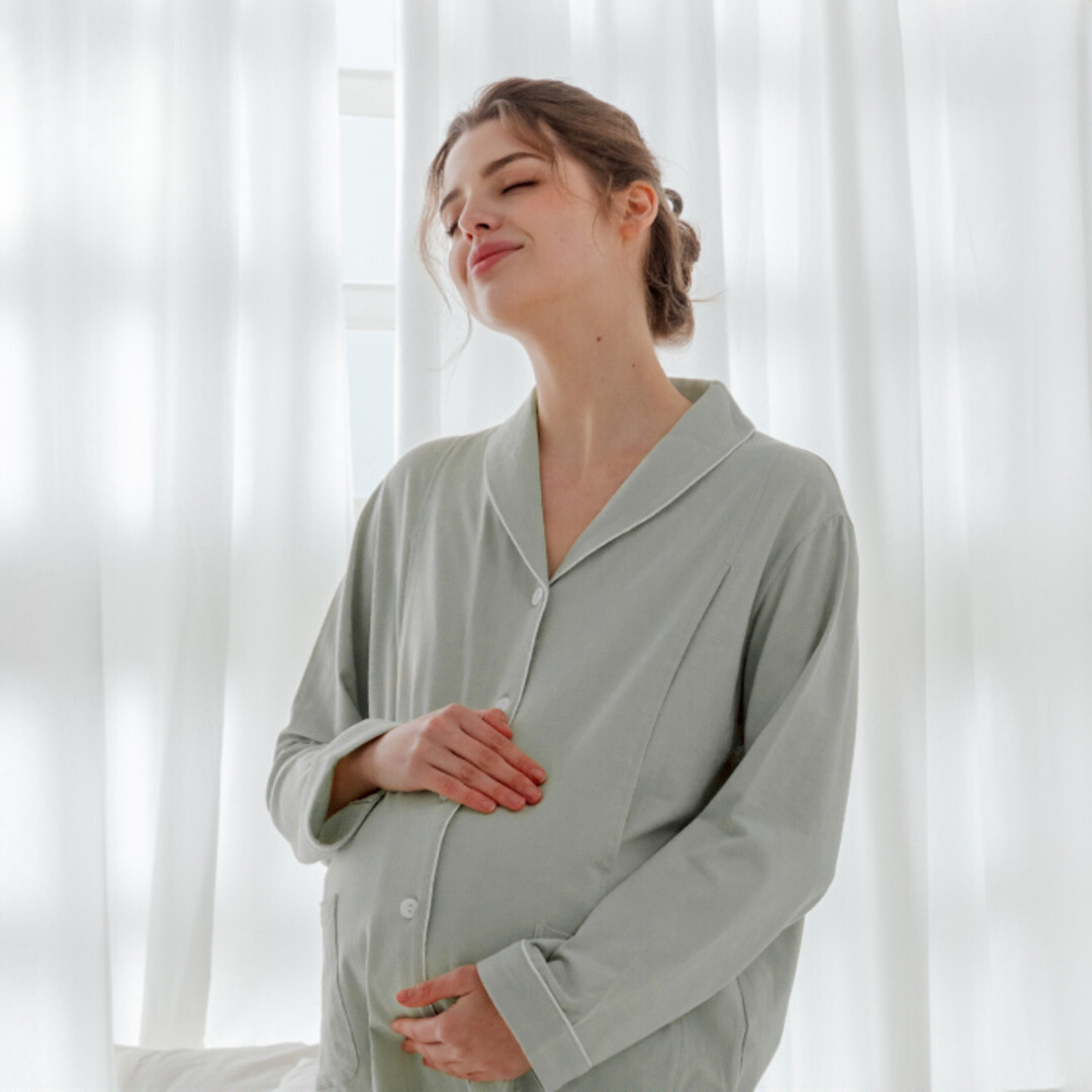Cotton Button-Up Maternity Pajama-  Purple