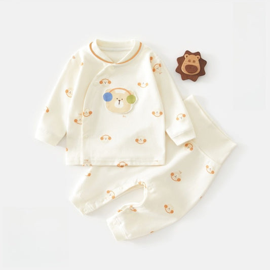 100% Cotton Long Sleeve Snap-Up Top & Pants Set - Musical Bear
