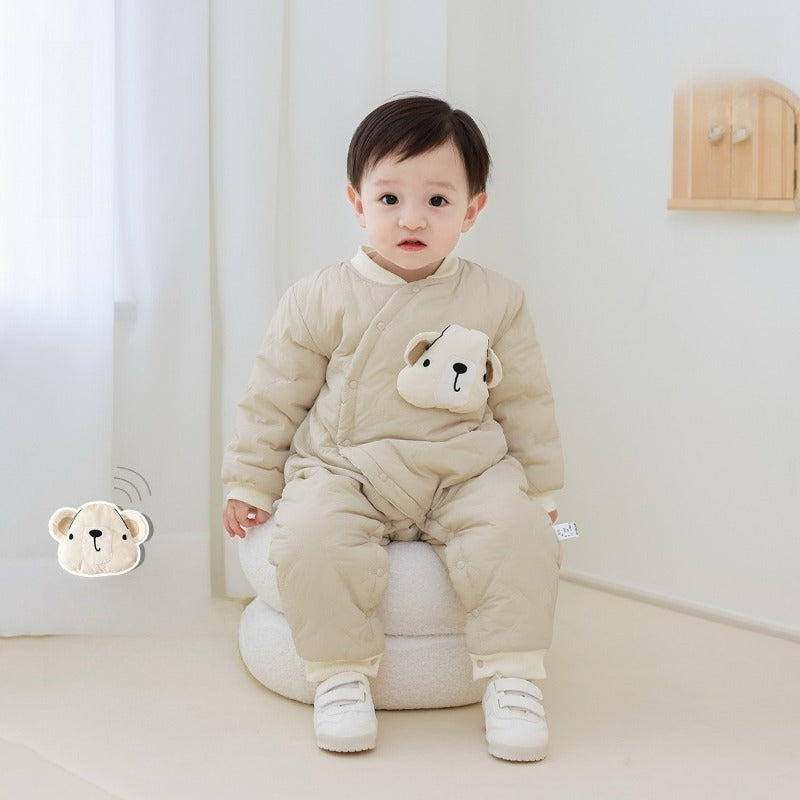 Cotton Long Sleeve Snap-Up Quilted Romper - Pink Bunny