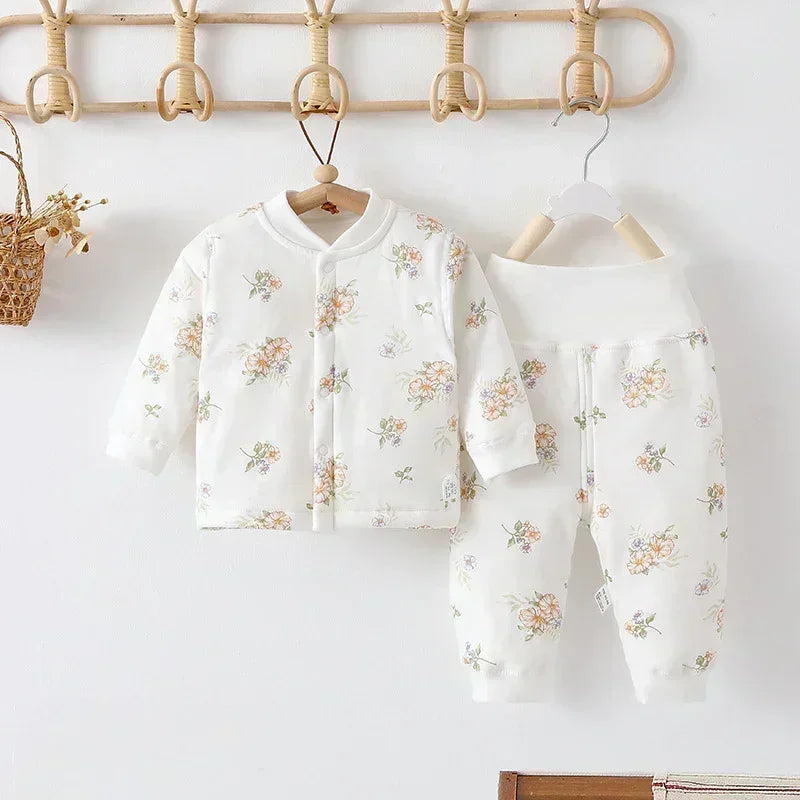 100% Cotton Long Sleeve Quilted Top & Pants Set- Cotton Flowers - Organic Cotton Clubs