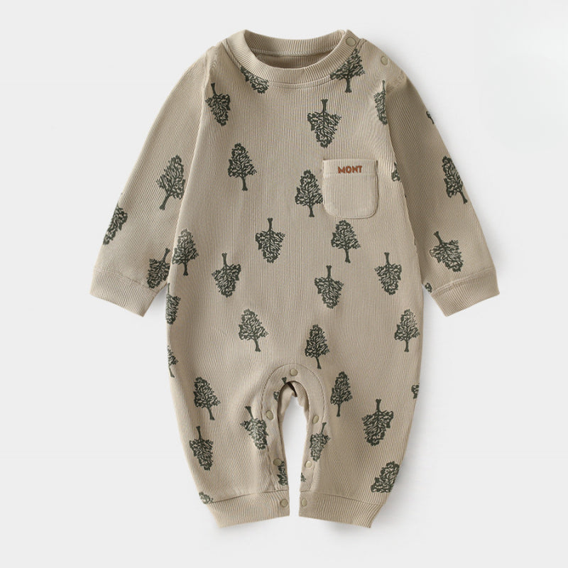 Cotton Long Sleeve Romper - Forest