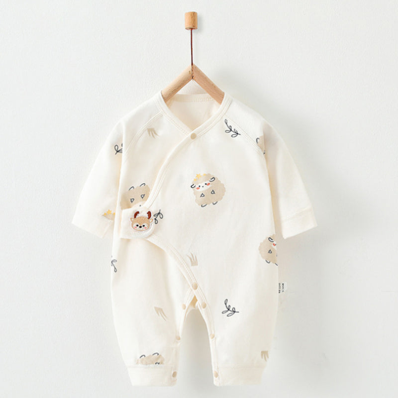 100% Cotton Long Sleeve Romper with Velcro Closure - Heart with Flower