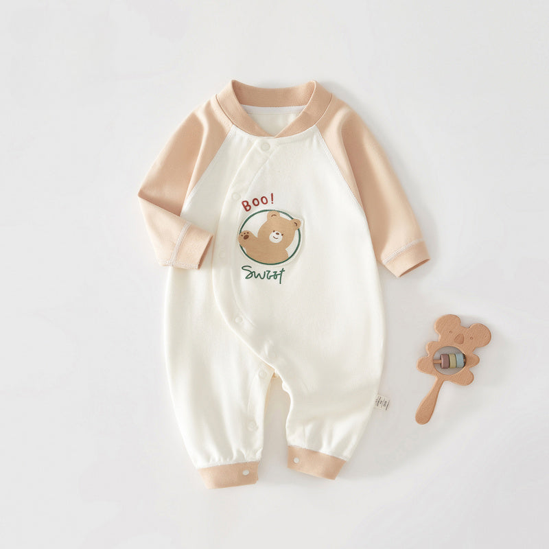 100% Cotton Long Sleeve Romper - Apple Bear