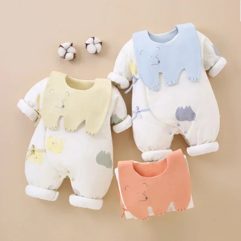 100% Cotton Extra Warm Long Sleeve Quilted Romper with Bib- Pink Whale - Organic Cotton Clubs