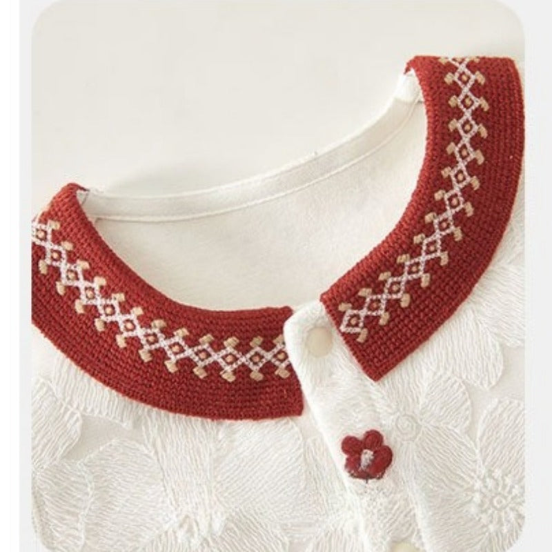 Cotton Long Sleeve Snap-Up Bodysuit - Red Flower
