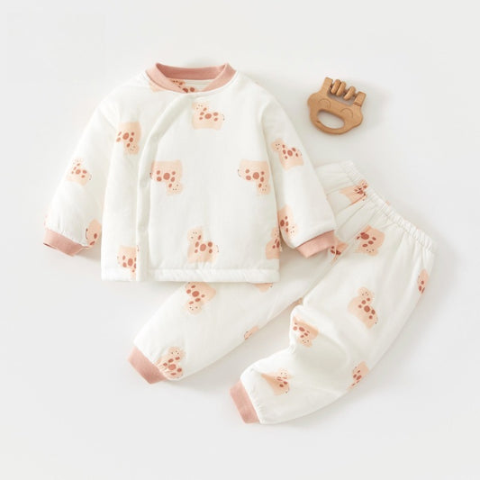 100% Cotton Long Sleeve Quilted Top & Pants Set- Pink Deer