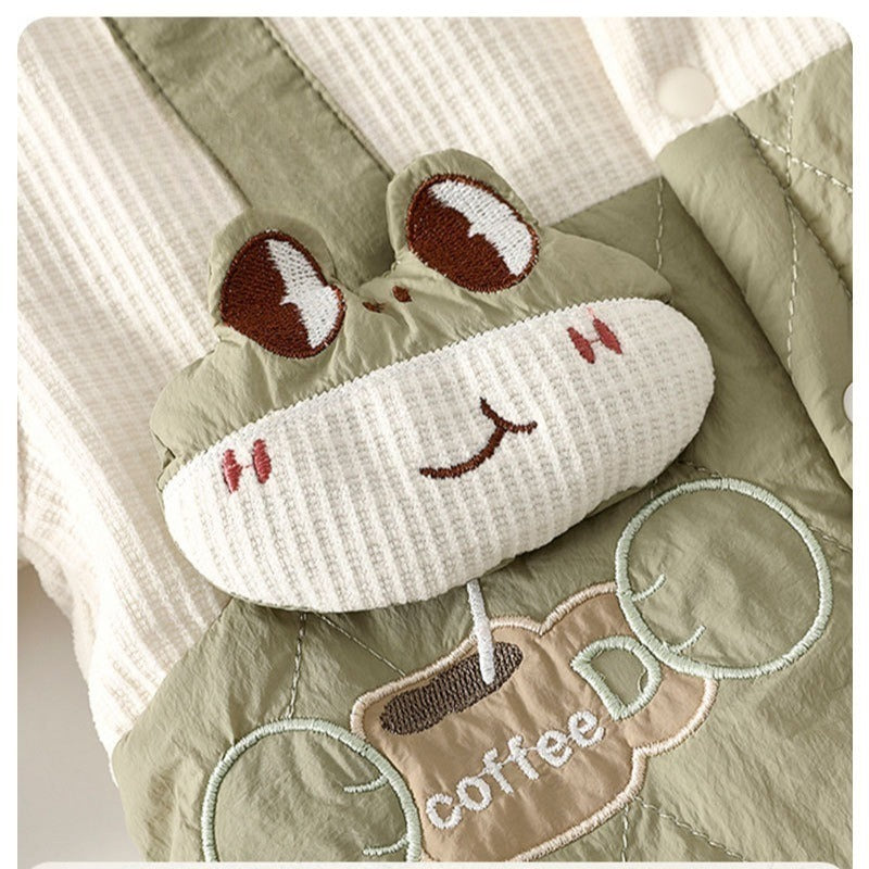 Cotton Long Sleeve Snap-Up Quilted Romper - Pink Bunny