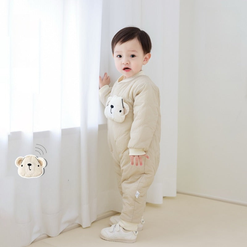 Cotton Long Sleeve Snap-Up Quilted Romper - Pink Bunny