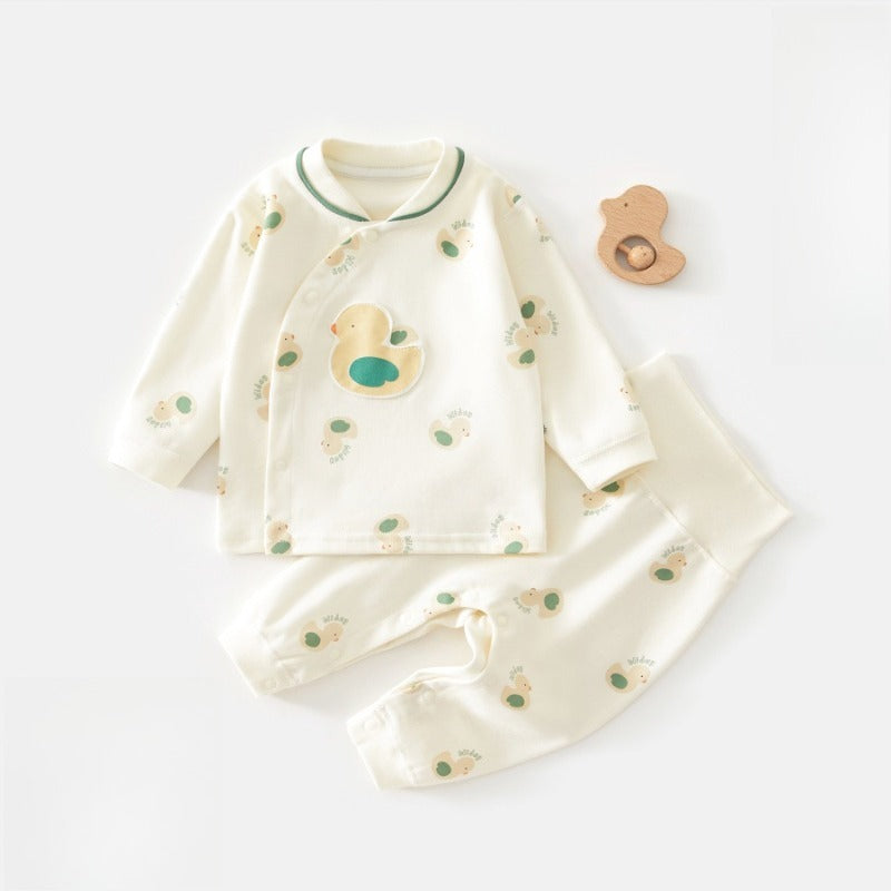100% Cotton Long Sleeve Snap-Up Top & Pants Set - Brown Bear
