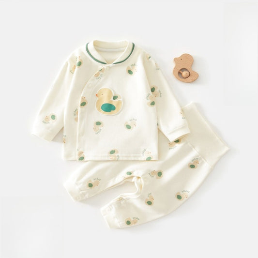 100% Cotton Long Sleeve Snap-Up Top & Pants Set - Yellow Duck