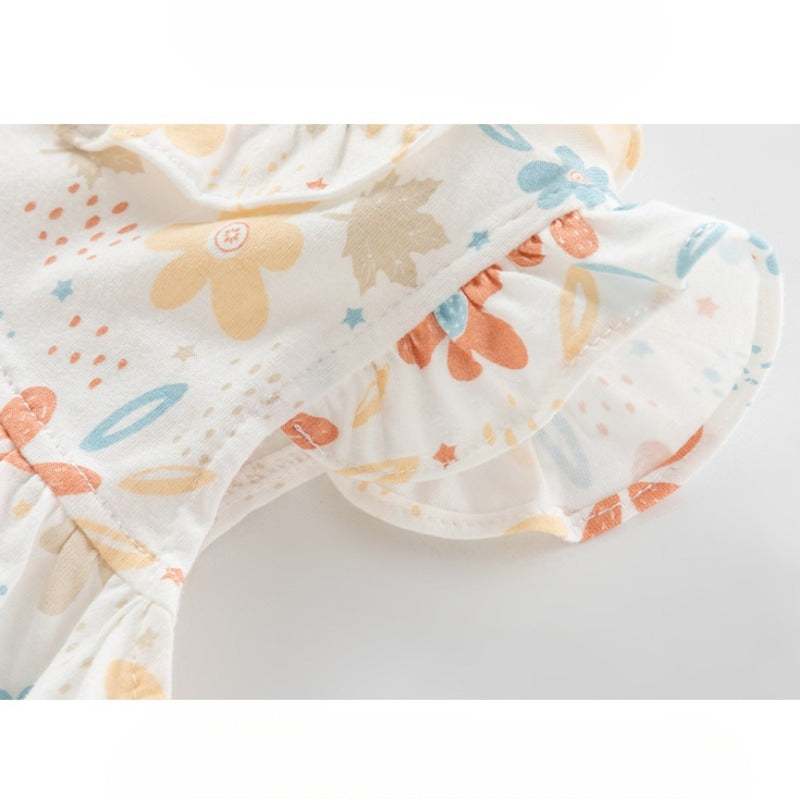 100% Cotton Flutter-Sleeve Dress - Cute Flowers