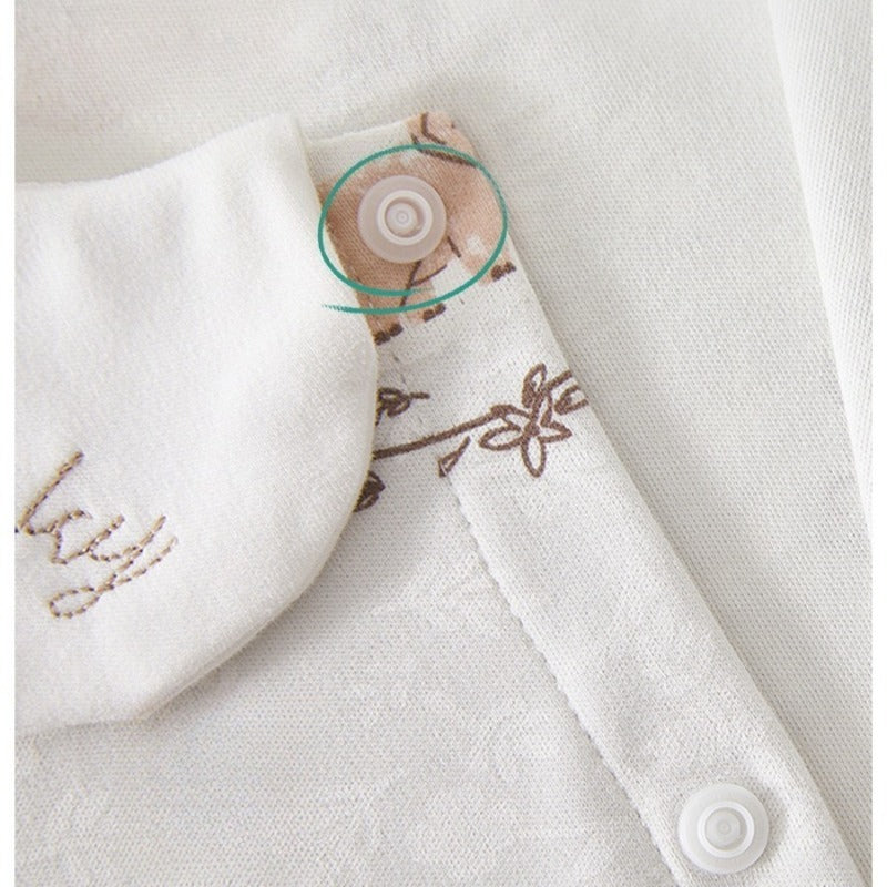 100% Cotton Snap-up Long-Sleeve Romper - Brown Elephant