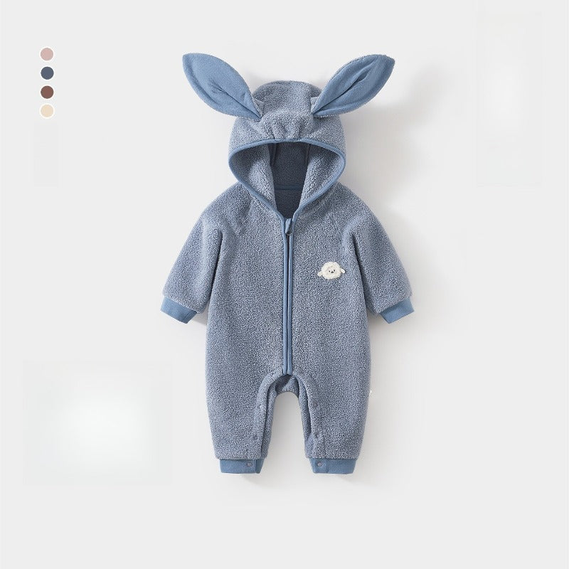 Quilted Microfleece Zip-up Hooded Romper - Brown Sheep